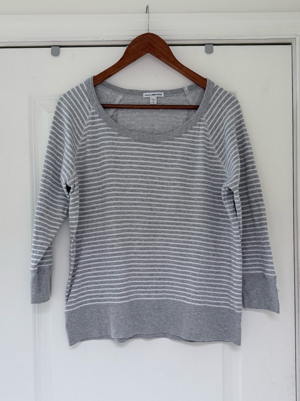 James Perse Grey/White Raglan Striped Pullover Sweater | Sz 3 or M